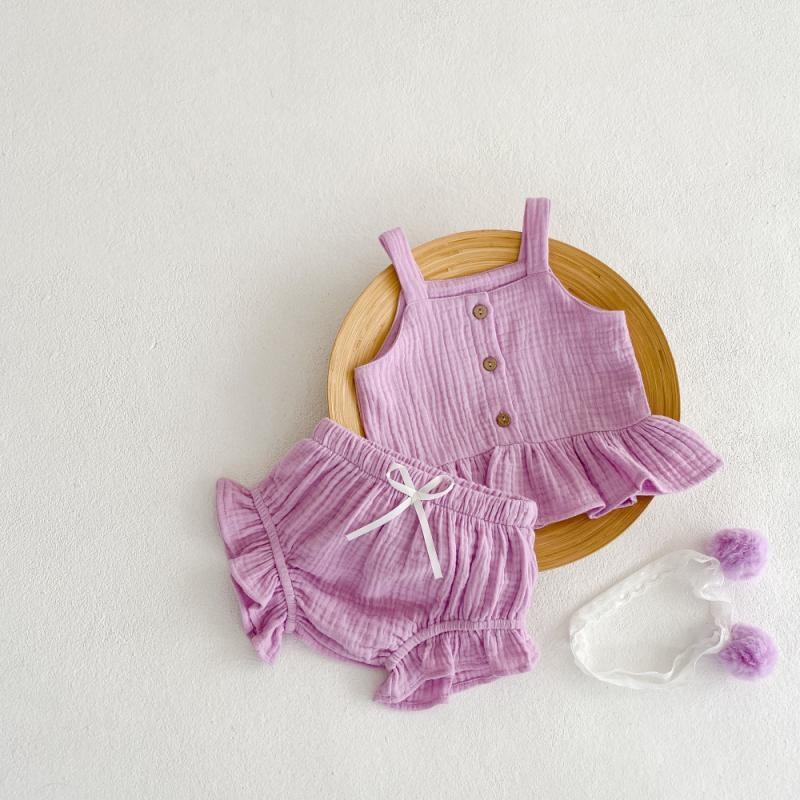 Детски костюм със презрамки в корейски стил за лято, без ръкав, 100% памук