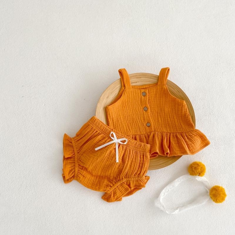 Детски костюм със презрамки в корейски стил за лято, без ръкав, 100% памук