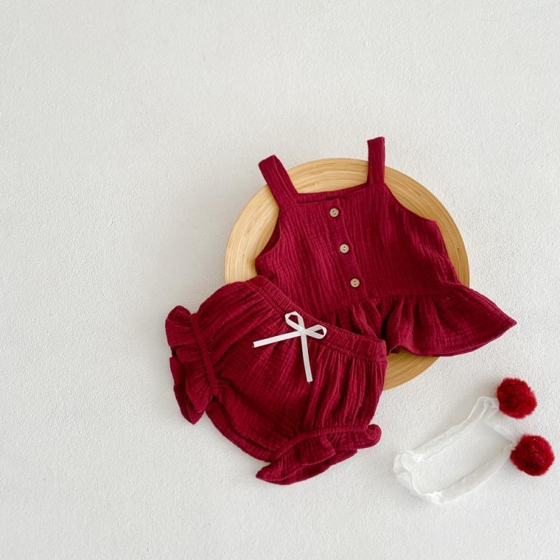 Детски костюм със презрамки в корейски стил за лято, без ръкав, 100% памук