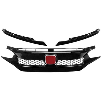 Elülső hűtőmaszk Honda Civic 10. generációhoz (2016–2021) – ABS műanyag, TR-stílus, lökhárítóra szerelhető