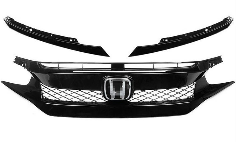 Elülső hűtőmaszk Honda Civic 10. generációhoz (2016–2021) – ABS műanyag, TR-stílus, lökhárítóra szerelhető