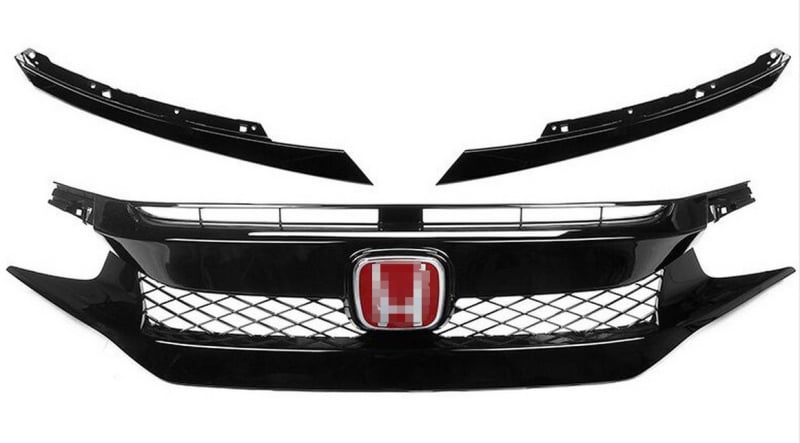 Elülső hűtőmaszk Honda Civic 10. generációhoz (2016–2021) – ABS műanyag, TR-stílus, lökhárítóra szerelhető