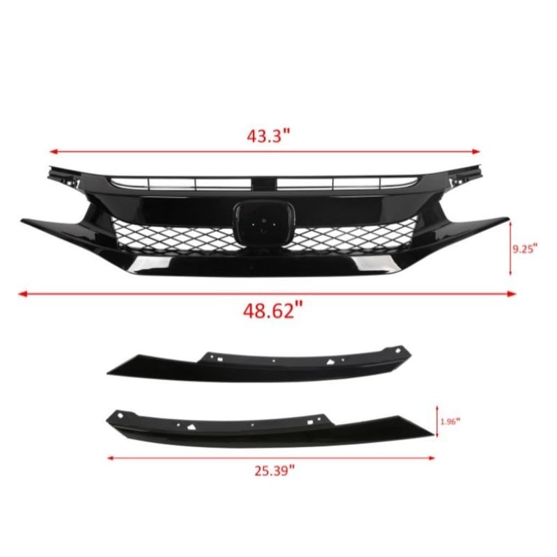 Elülső hűtőmaszk Honda Civic 10. generációhoz (2016–2021) – ABS műanyag, TR-stílus, lökhárítóra szerelhető