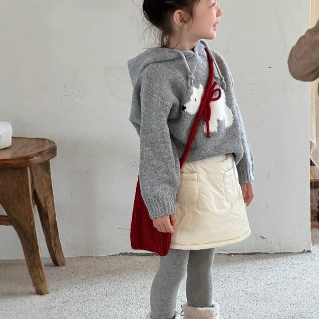 Детска пола за момичета с набивана памук-смесена материя, А-образна линия, зимна, еднотонен модел, подплата полиестер 81-90%