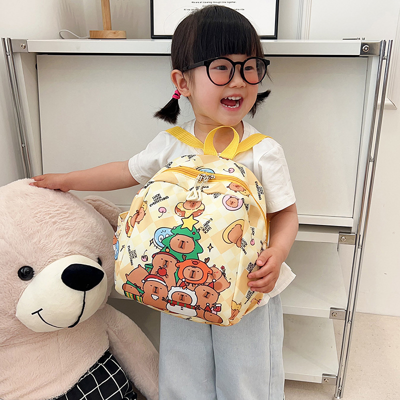 Детска раница с капибара, лека найлонова раница за училище, дишащ дизайн, аниме карикатура, извита презрамка, подплата полиестер