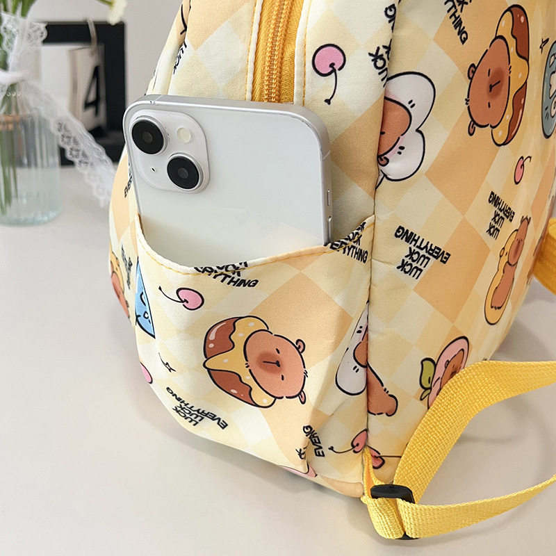 Детска раница с капибара, лека найлонова раница за училище, дишащ дизайн, аниме карикатура, извита презрамка, подплата полиестер