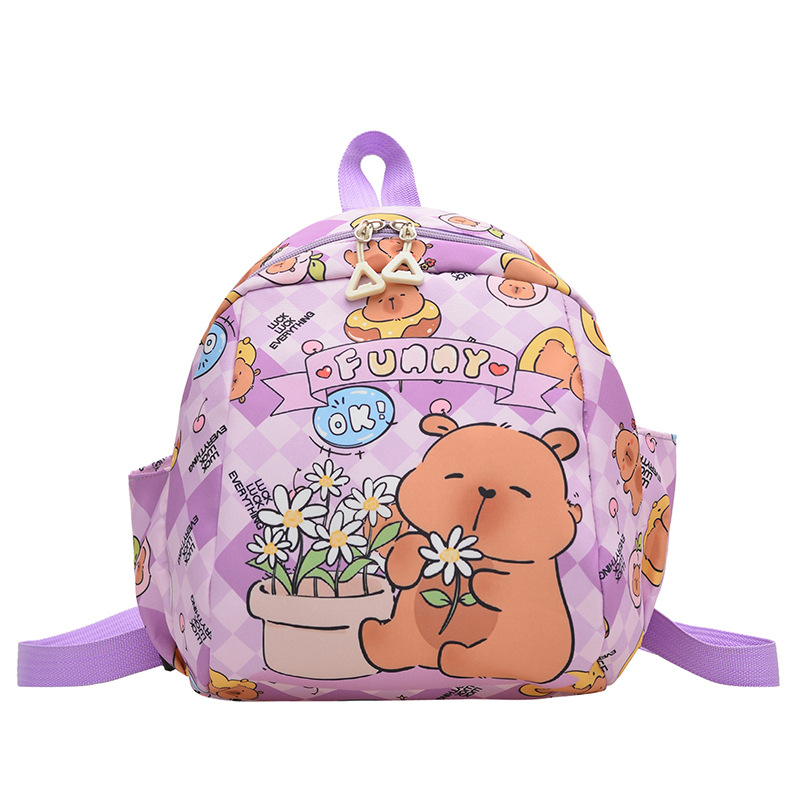 Детска раница с капибара, лека найлонова раница за училище, дишащ дизайн, аниме карикатура, извита презрамка, подплата полиестер
