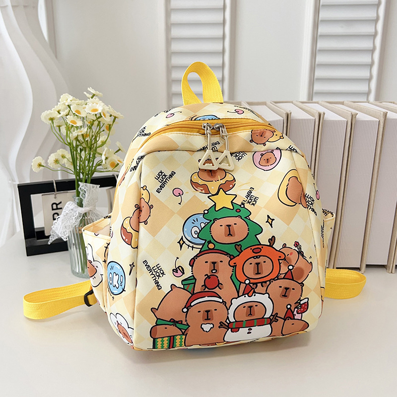 Детска раница с капибара, лека найлонова раница за училище, дишащ дизайн, аниме карикатура, извита презрамка, подплата полиестер
