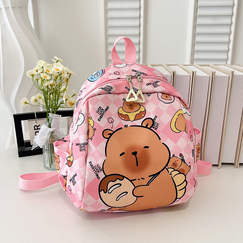 Детска раница с капибара, лека найлонова раница за училище, дишащ дизайн, аниме карикатура, извита презрамка, подплата полиестер
