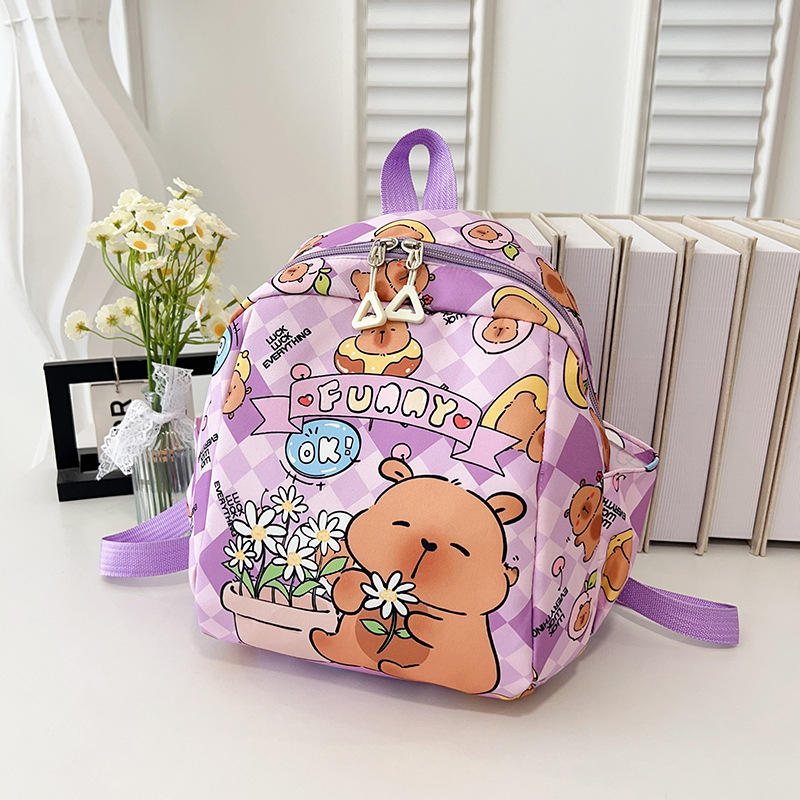 Детска раница с капибара, лека найлонова раница за училище, дишащ дизайн, аниме карикатура, извита презрамка, подплата полиестер