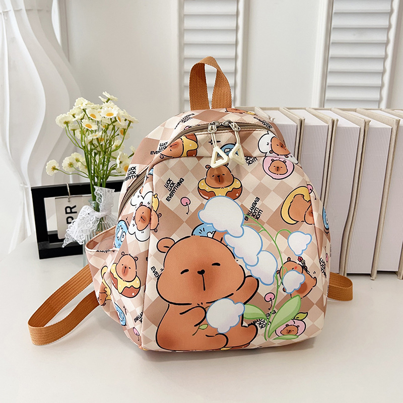 Детска раница с капибара, лека найлонова раница за училище, дишащ дизайн, аниме карикатура, извита презрамка, подплата полиестер