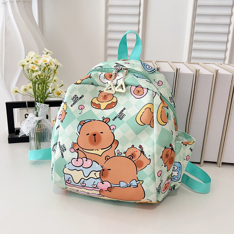 Детска раница с капибара, лека найлонова раница за училище, дишащ дизайн, аниме карикатура, извита презрамка, подплата полиестер
