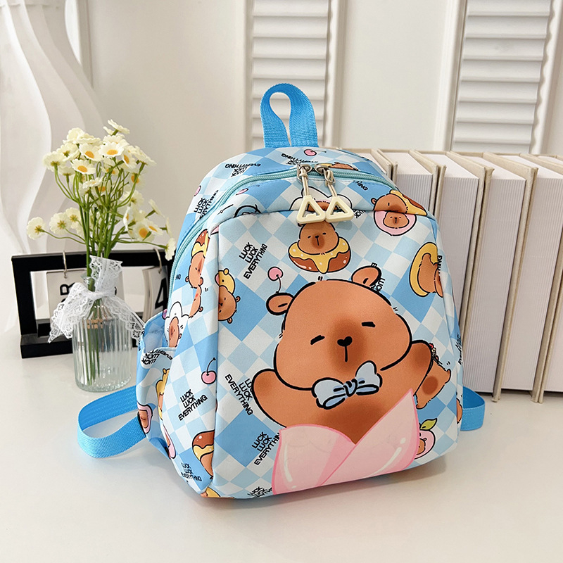 Детска раница с капибара, лека найлонова раница за училище, дишащ дизайн, аниме карикатура, извита презрамка, подплата полиестер
