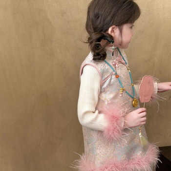 Детска рокля с презрамки в китайски стил, полиестер, за момичета 3–8 години, зима 2025