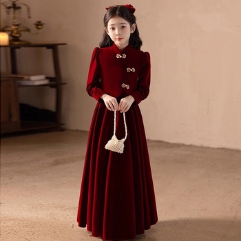 Dječja haljina za djevojčice, Novi kineski stil, A-linijska silueta, 100% poliester, pogodna za proljeće, jesen i zimu