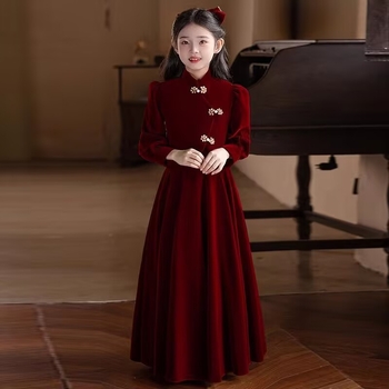 Dječja haljina za djevojčice, Novi kineski stil, A-linijska silueta, 100% poliester, pogodna za proljeće, jesen i zimu