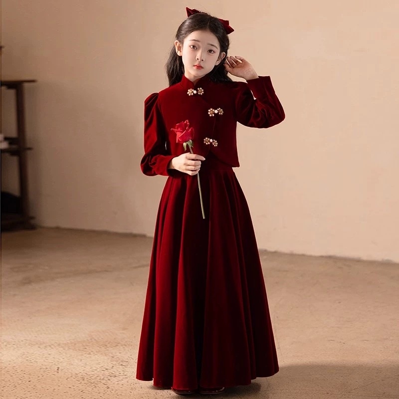 Dječja haljina za djevojčice, Novi kineski stil, A-linijska silueta, 100% poliester, pogodna za proljeće, jesen i zimu