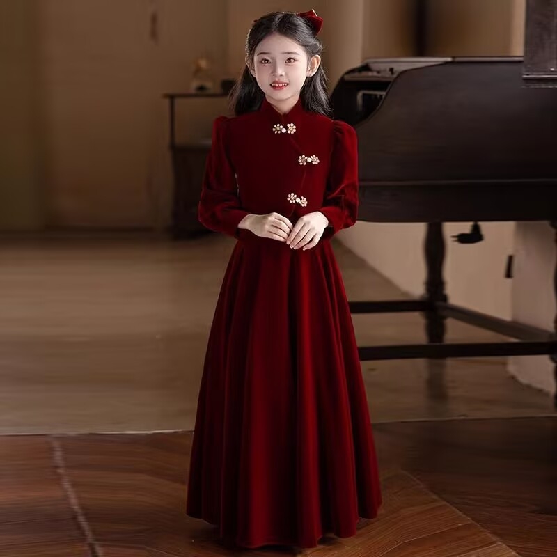 Dječja haljina za djevojčice, Novi kineski stil, A-linijska silueta, 100% poliester, pogodna za proljeće, jesen i zimu