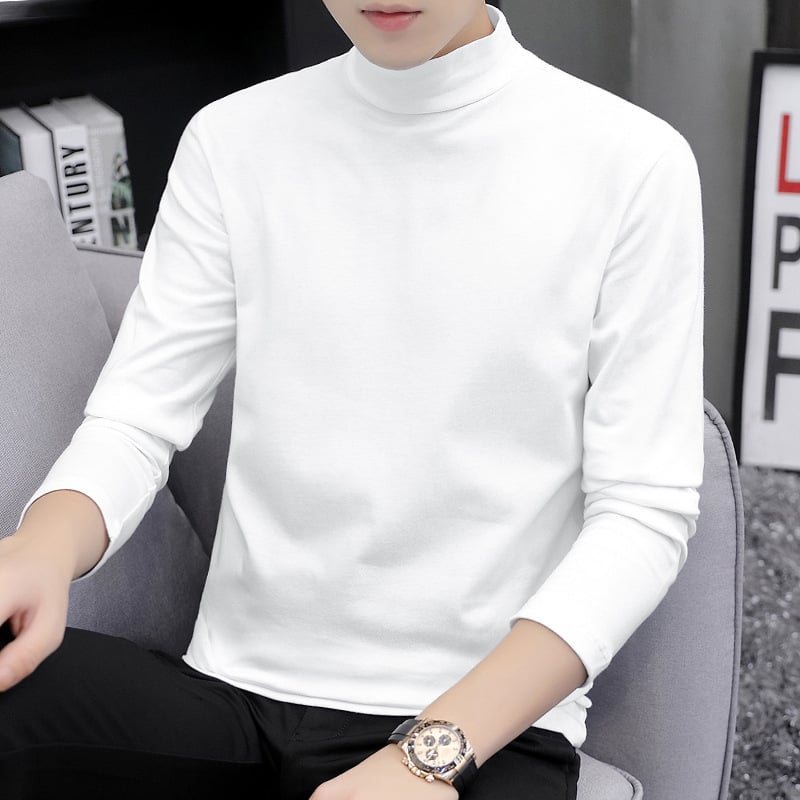 Muška pamučna majica s dugim rukavima i visokim ovratnikom, slobodnog kroja, jednobojna (pamuk; dugi rukavi; visok ovratnik; slobodan kroj; jednobojna)