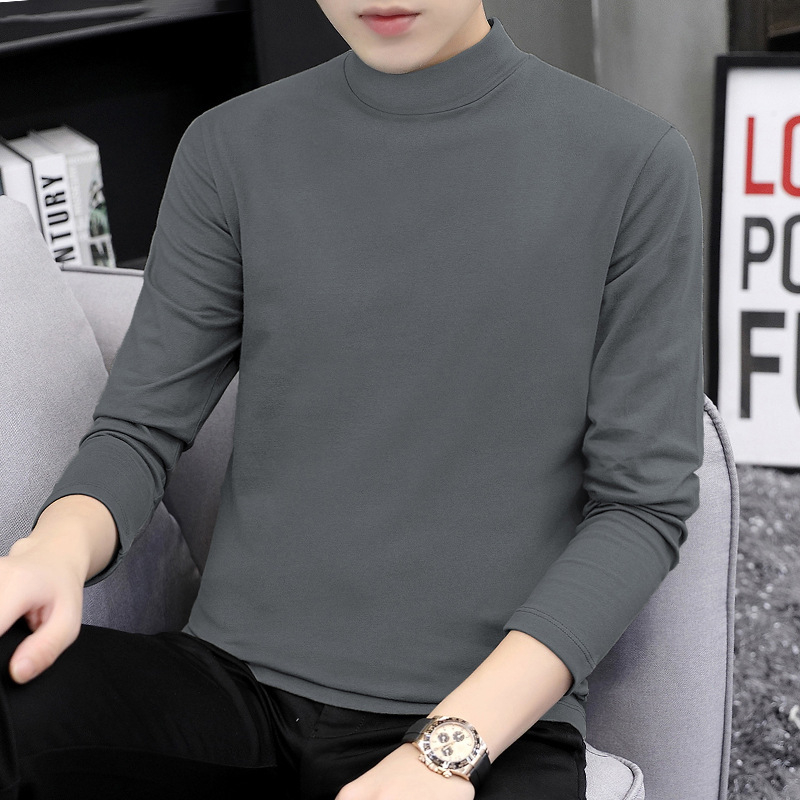 Muška pamučna majica s dugim rukavima i visokim ovratnikom, slobodnog kroja, jednobojna (pamuk; dugi rukavi; visok ovratnik; slobodan kroj; jednobojna)