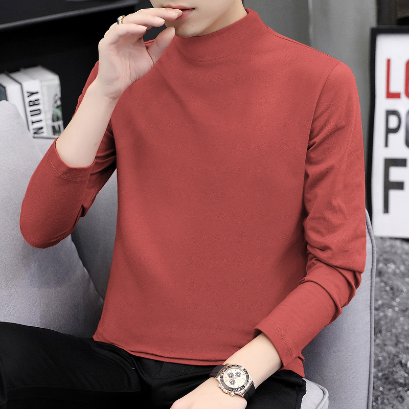 Muška pamučna majica s dugim rukavima i visokim ovratnikom, slobodnog kroja, jednobojna (pamuk; dugi rukavi; visok ovratnik; slobodan kroj; jednobojna)