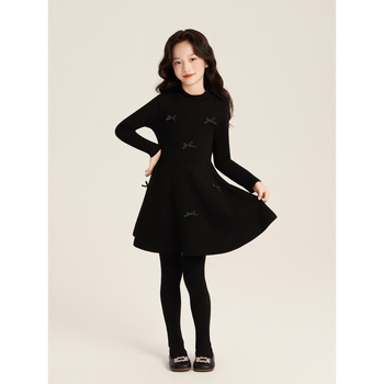 Djevojačka haljina u Hepburn stilu s dugim rukavima i mašnicom, A-linijski kroj, zima 2025