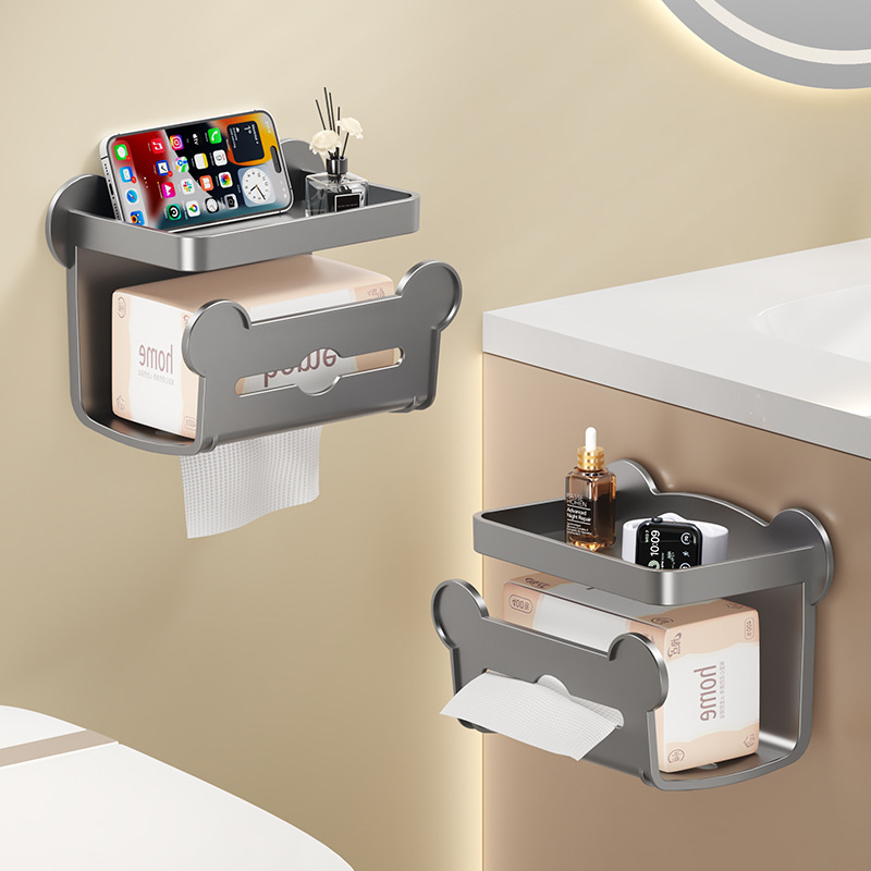 Zidni regaľ za kupaonicu s kutijom za maramice | Plastika, Model 01, moderni i minimalistički stil, Višenamjenski