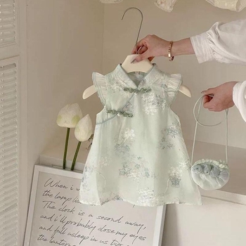 Детска летна рокля за момичета в Нов Китайски стил, памук, принцес рокля, едно парче, лято 2025