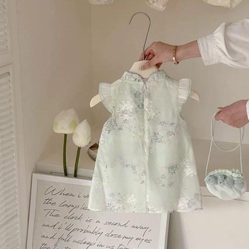 Детска летна рокля за момичета в Нов Китайски стил, памук, принцес рокля, едно парче, лято 2025