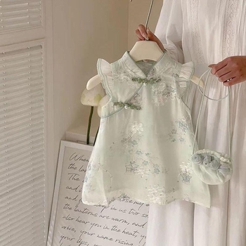 Детска летна рокля за момичета в Нов Китайски стил, памук, принцес рокля, едно парче, лято 2025