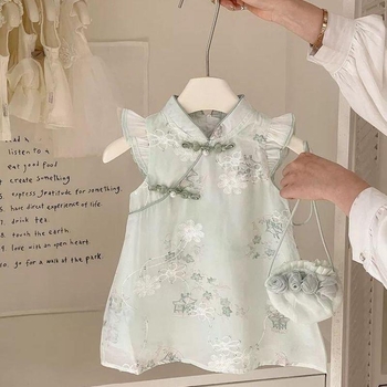 Детска летна рокля за момичета в Нов Китайски стил, памук, принцес рокля, едно парче, лято 2025