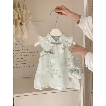 Детска летна рокля за момичета в Нов Китайски стил, памук, принцес рокля, едно парче, лято 2025