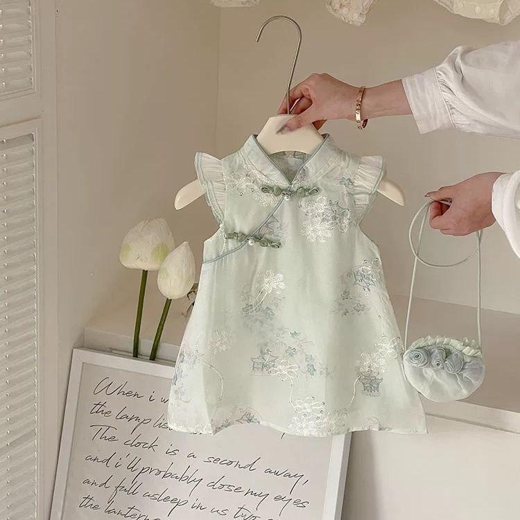 Детска летна рокля за момичета в Нов Китайски стил, памук, принцес рокля, едно парче, лято 2025