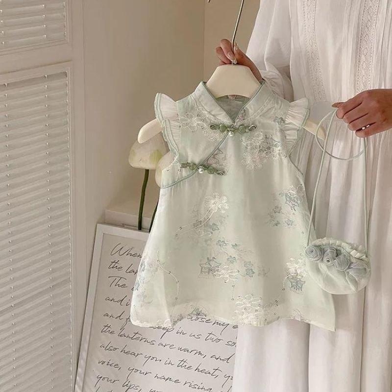 Детска летна рокля за момичета в Нов Китайски стил, памук, принцес рокля, едно парче, лято 2025