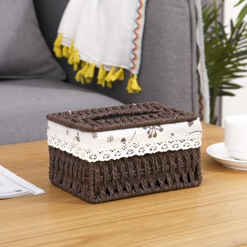 Stolna kutija za papirnate maramice od tkanine, kartonska konstrukcija i pretinac za ključeve, imitacija ratana, za dnevni boravak i blagovaonu