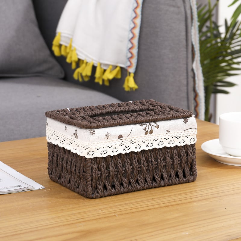 Stolna kutija za papirnate maramice od tkanine, kartonska konstrukcija i pretinac za ključeve, imitacija ratana, za dnevni boravak i blagovaonu