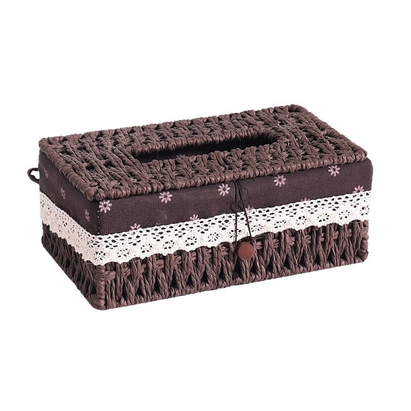Stolna kutija za papirnate maramice od tkanine, kartonska konstrukcija i pretinac za ključeve, imitacija ratana, za dnevni boravak i blagovaonu