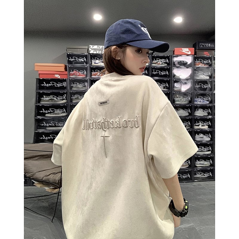 Muška kratka T majica s okruglim izrezom, prošivena, širok kroj, poliester-mješavina