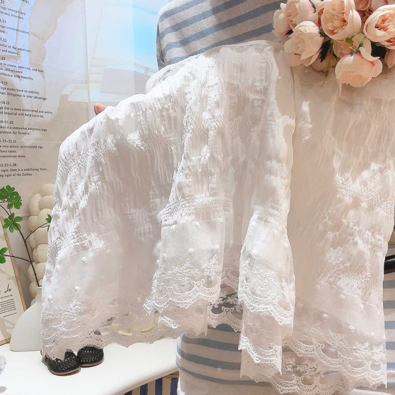 Dječja suknja s čipkom i izvezenim dezenom - srednja duljina, stil princeze, 95% poliester, podstava 100%, za djevojčice 8+ godina, jesen 2025