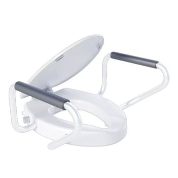 Повдигната седалка за тоалетна с ръкохватка - V-образна форма, PP материал, регулируемо разстояние между отвори 140 мм