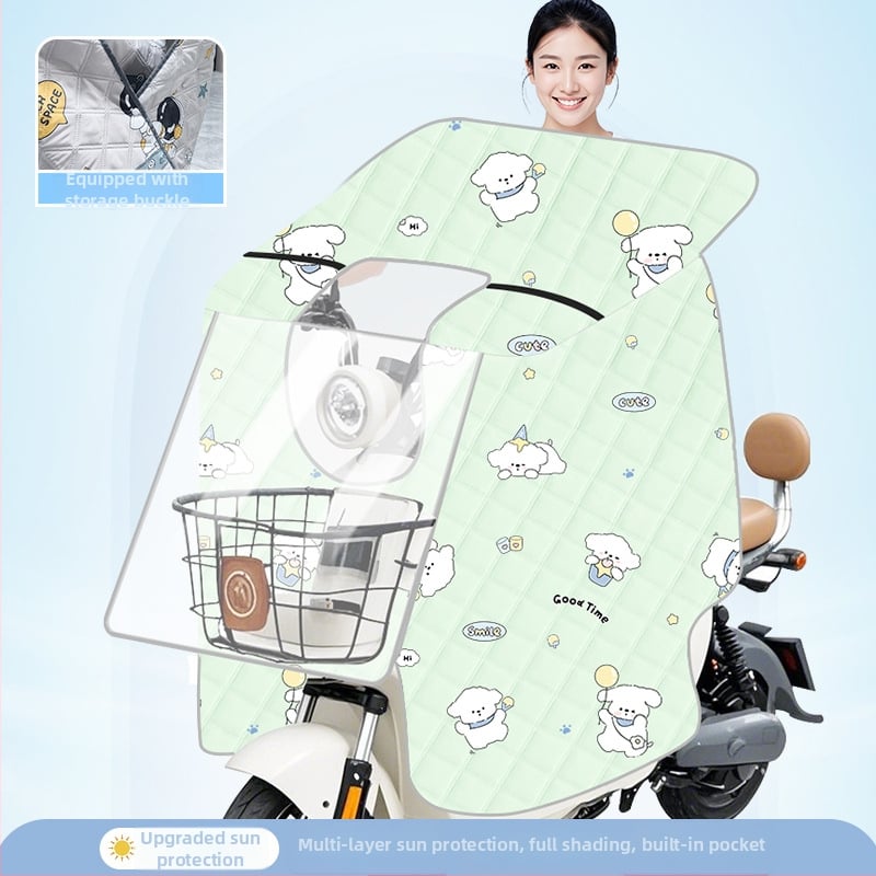 Husă transparentă pentru parbrizul bicicletei electrice — protecție solară și împotriva vântului