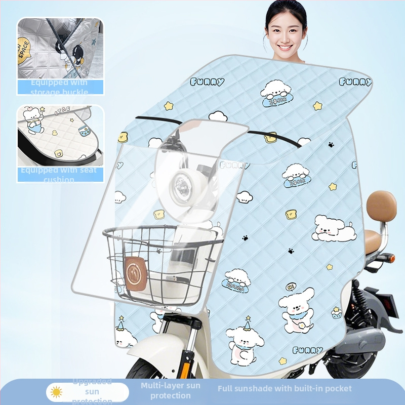 Husă transparentă pentru parbrizul bicicletei electrice — protecție solară și împotriva vântului