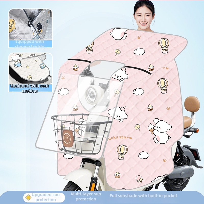 Husă transparentă pentru parbrizul bicicletei electrice — protecție solară și împotriva vântului