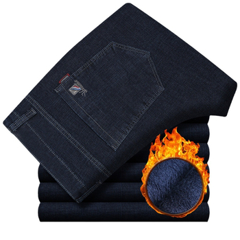 Muške traperice s flis podstavom, opušteni ravni kroj, visok pojas, zimske hlače