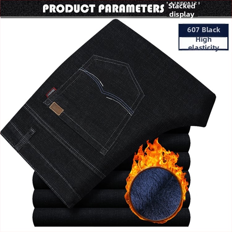 Muške traperice s flis podstavom, opušteni ravni kroj, visok pojas, zimske hlače