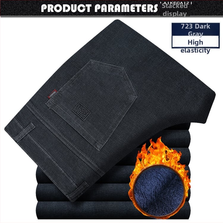 Muške traperice s flis podstavom, opušteni ravni kroj, visok pojas, zimske hlače