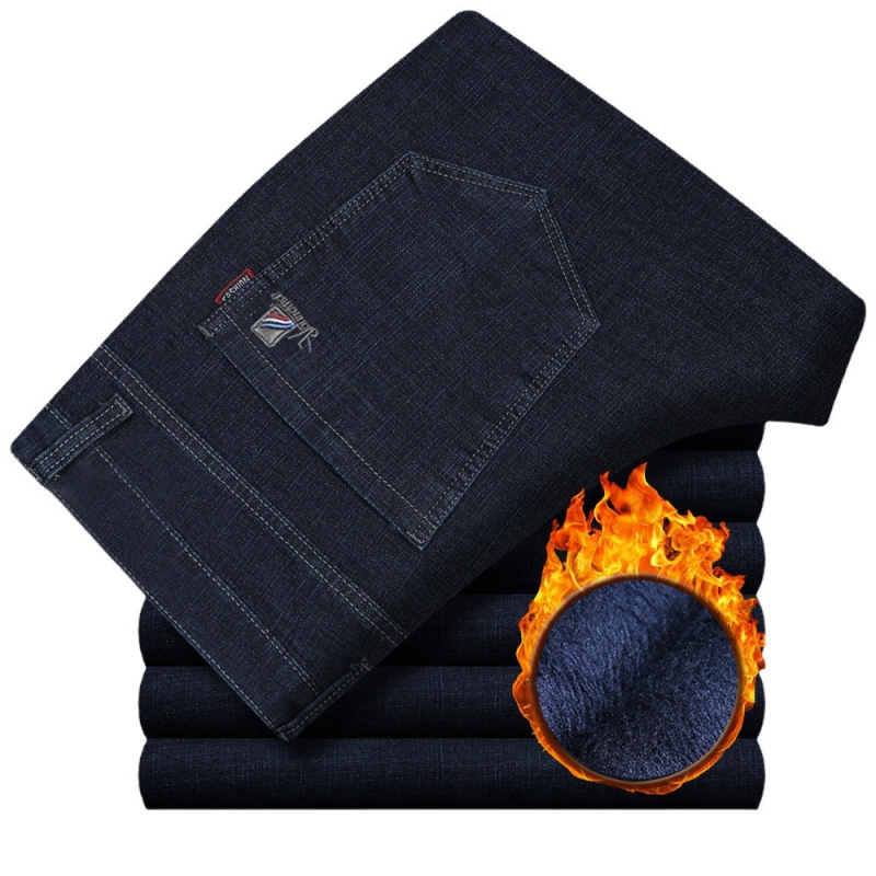 Muške traperice s flis podstavom, opušteni ravni kroj, visok pojas, zimske hlače