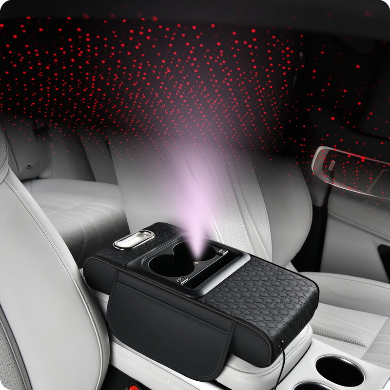 Kožni naslon za ruku na središnjoj konzoli automobila s višefunkcionalnim spremnikom za odlaganje, dvostruko USB punjenje, svjetlosni učinak zvjezdane noći, prilagodljivo obrađivanje