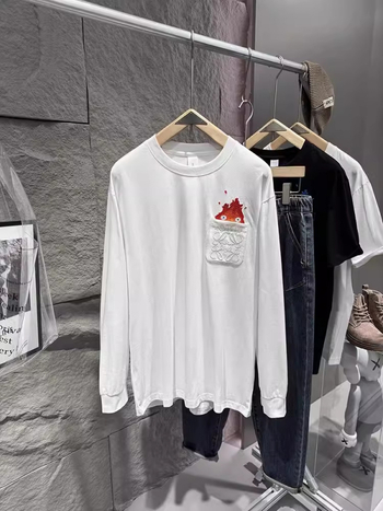Muški pamukasti T‑shirt s dugim rukavima i ležernom krojem, okrugli izrez, vezenje, FOG fashion serija, težina tkanine 250–300 g