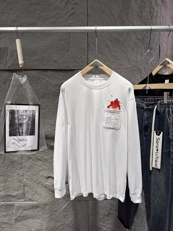 Muški pamukasti T‑shirt s dugim rukavima i ležernom krojem, okrugli izrez, vezenje, FOG fashion serija, težina tkanine 250–300 g
